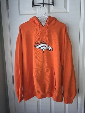 Mens OuterStuff NFL Denver Broncos Orange Long Sleeve Size XL Embroidere Hoodie